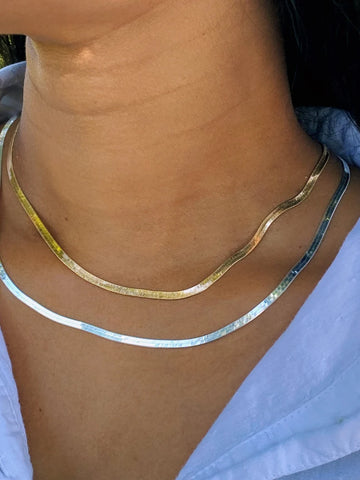 Herringbone Chain Necklace. Gold Snake Chain Necklace. Choker Necklace. Thick Gold Layering Necklace. Sterling Silver Chain. Gift for Her